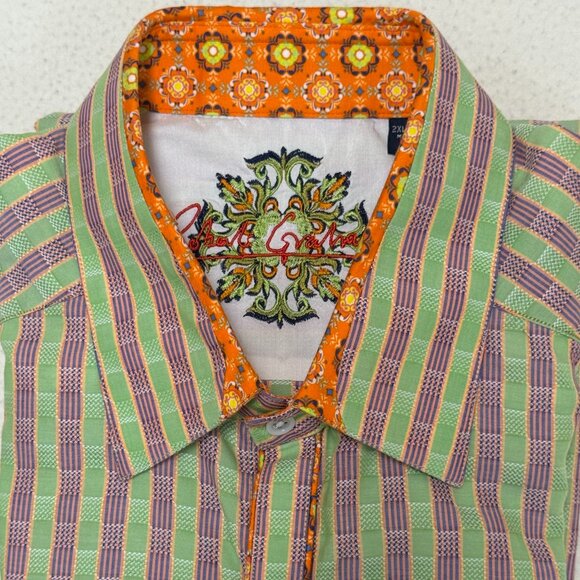 NWOT Robert Graham Men's 100% Cotton Woven Long Sleeve Shirt - Green Stripe -2XL - Picture 6 of 7